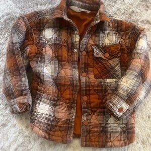 Plaid Kids Shirt Jacket - Brown and White